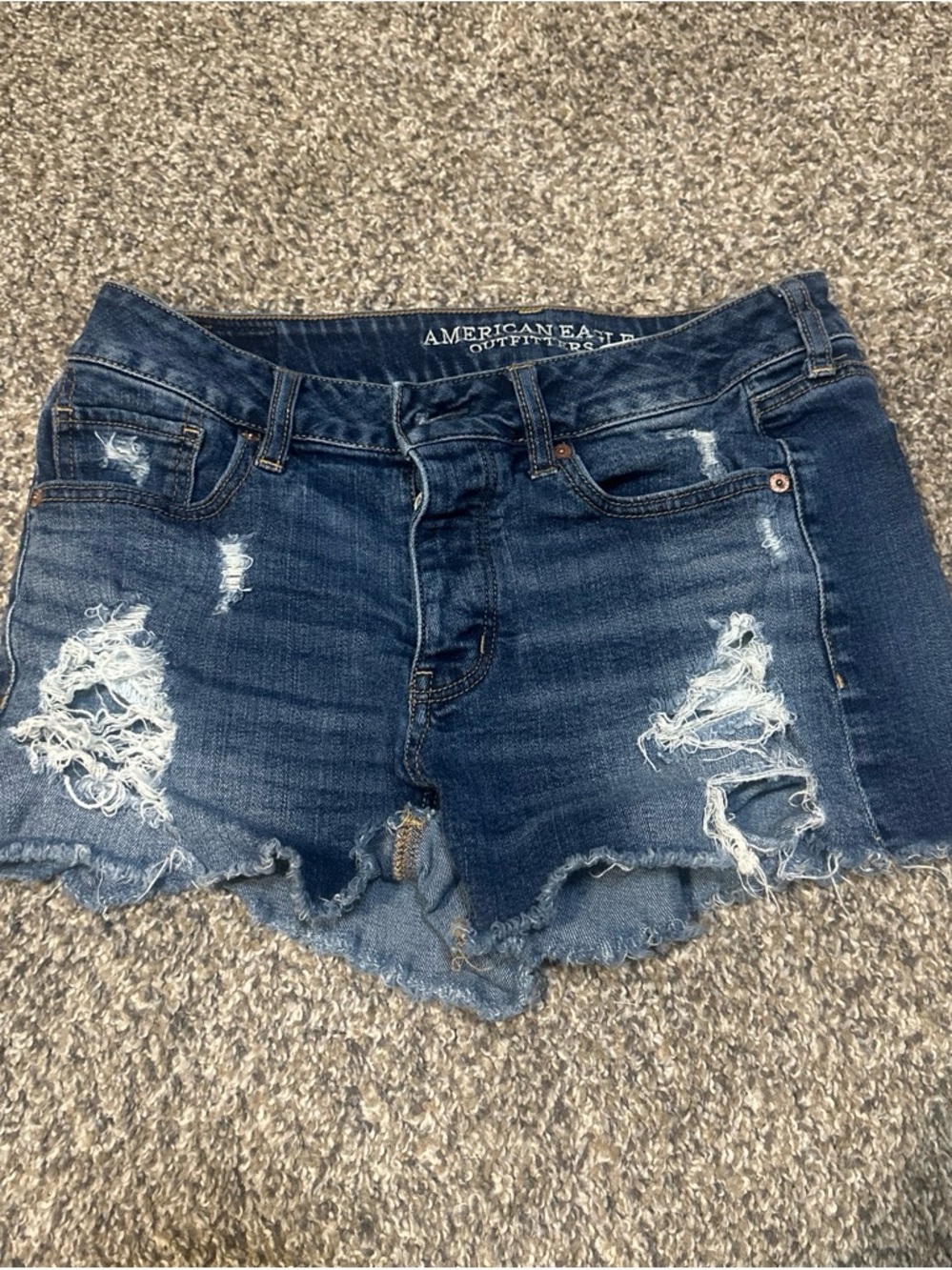 American Eagle Outfitters Distressed Dark Blue Denim Cutoff Shorts